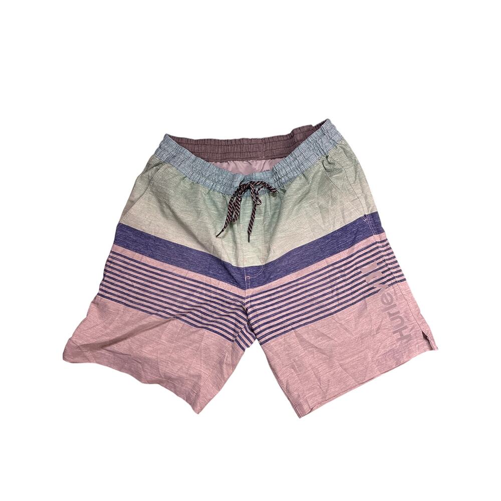 Hurley Blue Striped Board Shorts Mens Medium Swim Surf Beach Y2K Shorts